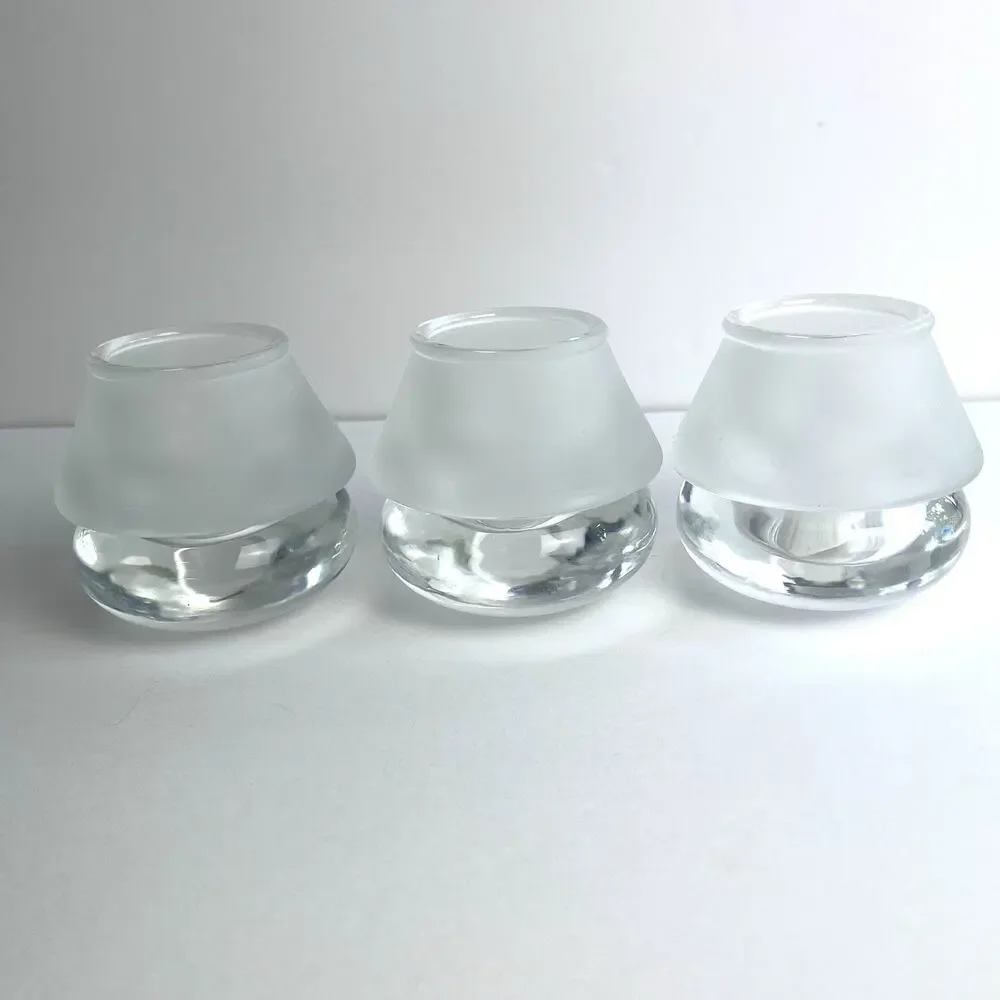 Crate & Barrel Luna Votive Holders Set of 3 Heavy Clear & Frosted Glass Lantern